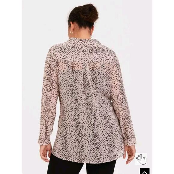 TORRID Taupe & Pink Leopard Chiffon Front Twist Tunic Top Shirt Size 0 Plus Size - Picture 3 of 11